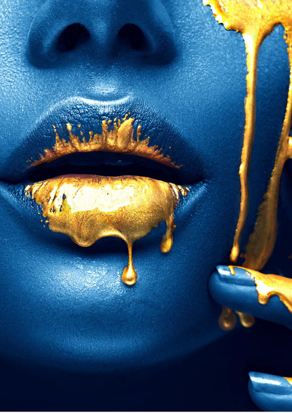 poster fashion Golden lips on blue skin