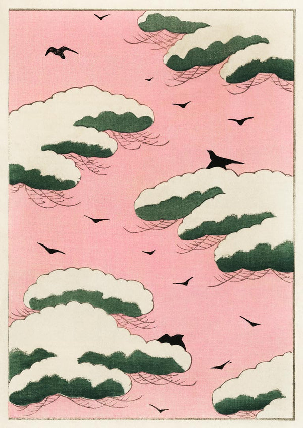 Pink sky de Watanabe Seitei póster de arte japonés