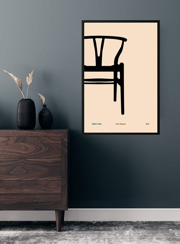 poster della sedia Y di Hans Wegner per il soggiorno