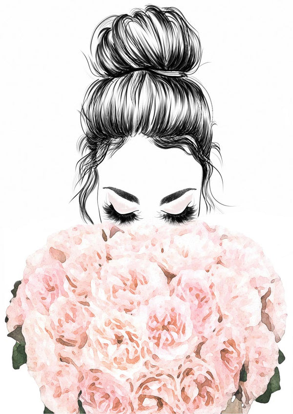 Póster de mujer y flores