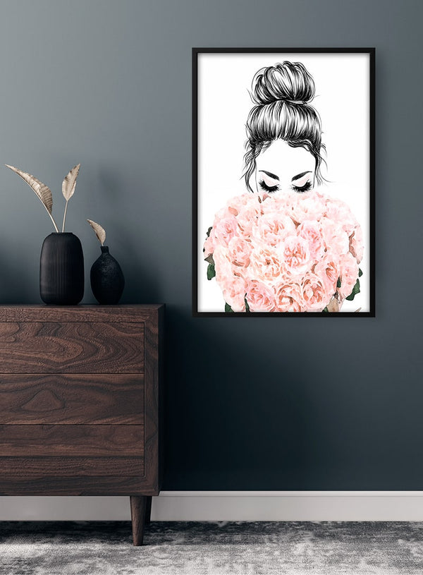 Póster de mujer y flores