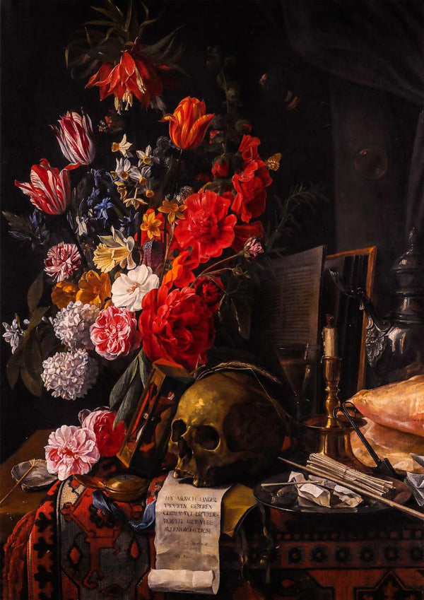 Póster vintage Calavera y flores