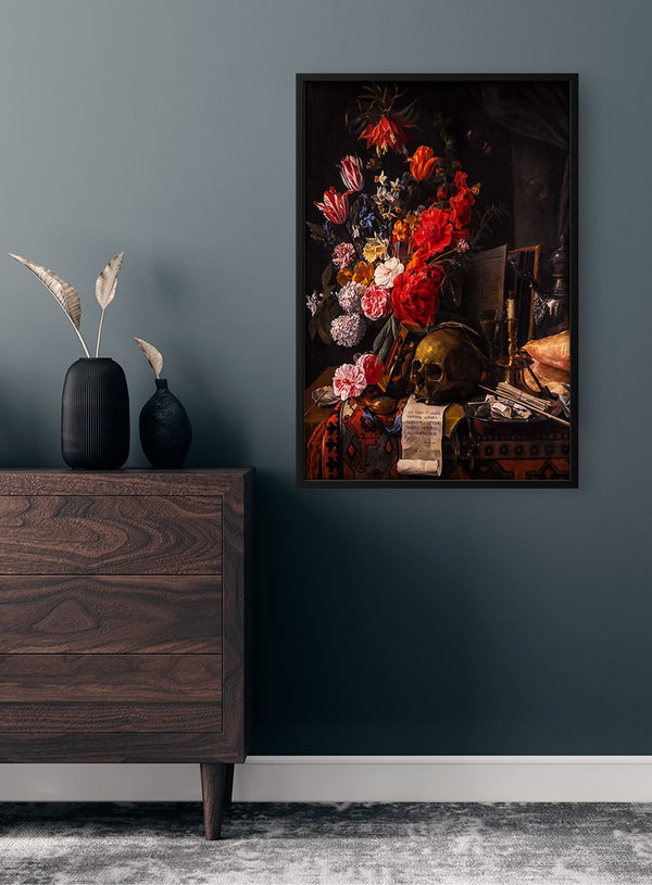 Póster vintage Calavera y flores