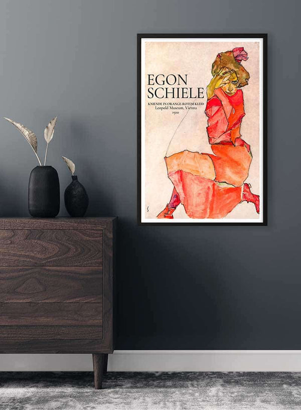 Egon Schiele - Kniende in orange-rotem Kleid, 1910 Póster