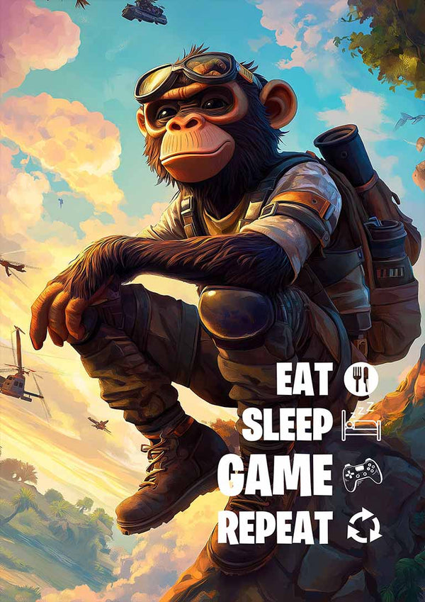 Póster de comer, dormir, jugar