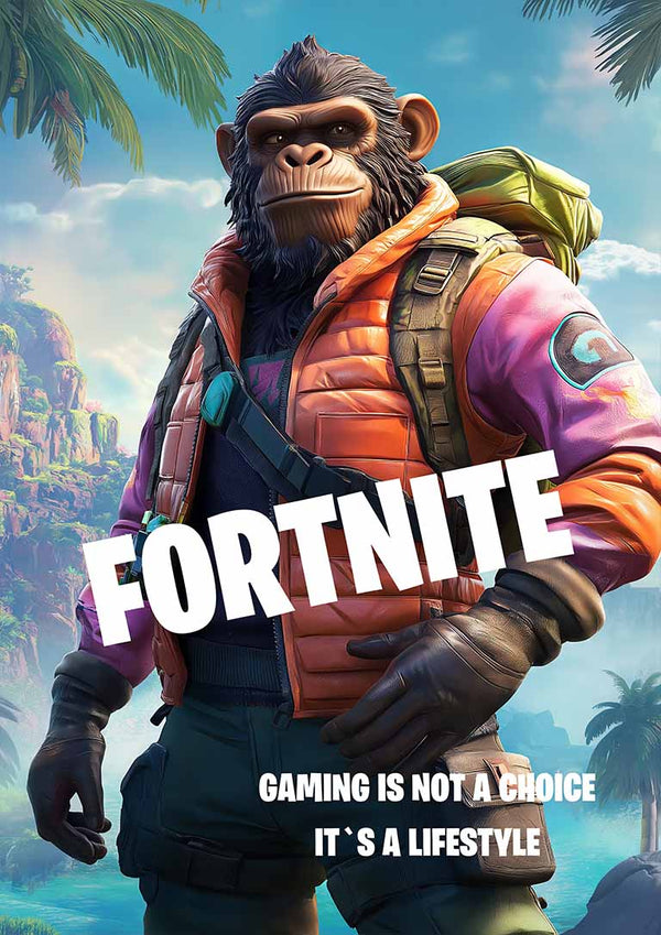Póster gamer de mono de Fortnite