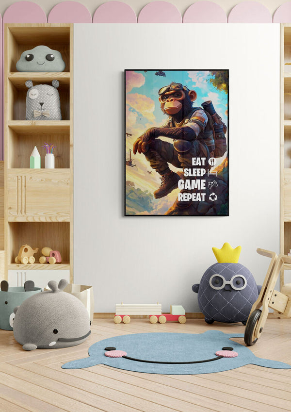 Póster de comer, dormir, jugar